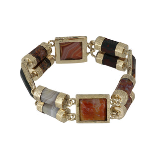 Victorian Scottish 14K Gold Agate Link Bracelet