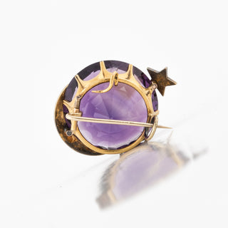 Yellow 15K Gold Amethyst Pin with Pearls