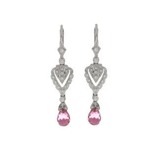 Tenenbaum Collection 18K White Gold Pink Tourmaline Drop Earrings with Diamonds