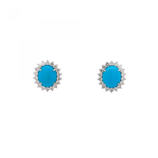 Maharaja 18K White Gold Turquoises Stud Earrings with Diamonds