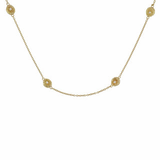 Signed 18K Gold Diamonds Chain Necklace with Stones