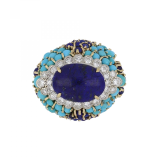 18K Gold Lapis Cluster/Halo Ring with Diamonds