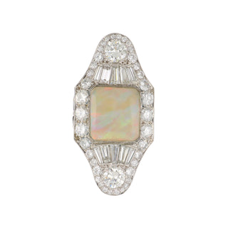 Tenenbaum Workshop Art-Deco Platinum Opal Navette Ring with Diamonds