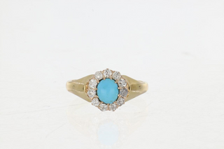 Vintage/Estate 18K Gold Turquoise Cluster/Halo Ring with Diamonds