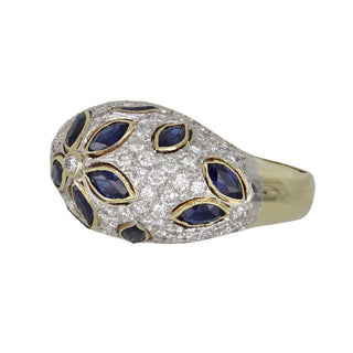 Vintage Gold & Platinum Diamond Dome Ring with Sapphires