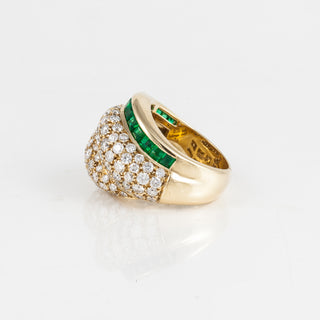 Tiffany & Co. 18K Gold Diamonds Dome Ring with Emeralds