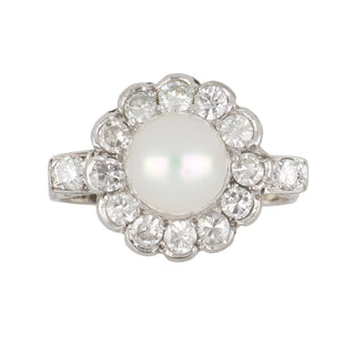 Art Deco Platinum South Sea Pearl Ring with Diamonds