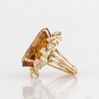 Vintage Julius Cohen18K Gold Citrine Ring with Diamonds