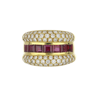 Vintage/Estate 18K Gold Diamonds Dome Ring with Rubies