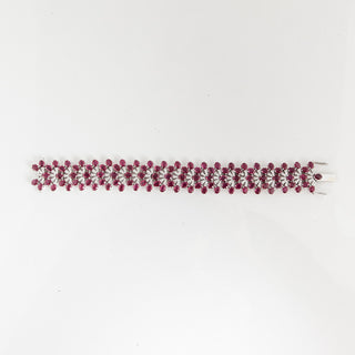 Estate 18K White Gold Oval Ruby and Diamond Bracelet