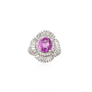 Vintage/Estate White Platinum Pink Sapphire Cluster/Halo Ring with Pink Sapphire