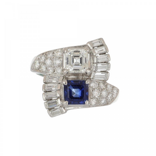 Platinum Sapphire Bypass Ring with Diamonds