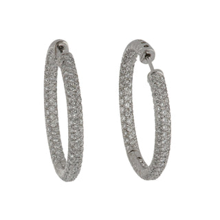 Estate 18K White Gold Diamond Hoop Earrings