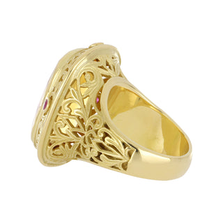 Estate 18K Gold Citrine Cocktail Ring with Rubies