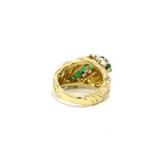 Vintage/Estate 18K Gold Emeralds Dome Ring with Diamonds