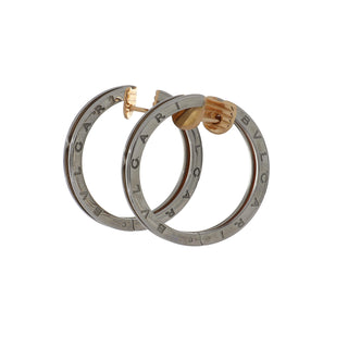 Estate 18K Rose Gold and Stainless Steel Bulgari B.Zero Hoop Earrings