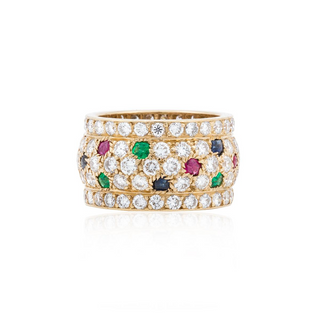 Cartier 18K Gold Sapphires Cluster/Halo Ring with Emeralds