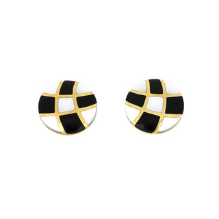 Asch Grosbardt 14K Gold Mother Of Pearl Button Earrings with Onyx