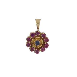 Estate 18K Gold Ruby and Sapphire Drop Pendant