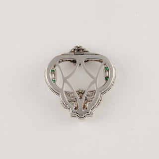 Platinum Diamond Brooch with Emeralds