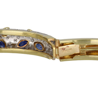 1970s Two-Tone Diamond Hinged Bracelet with Sapphires