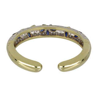 1970s Two-Tone Diamond Hinged Bracelet with Sapphires