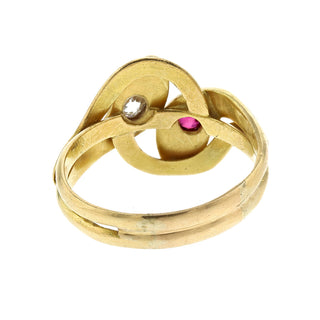 Victorian 18K Gold Serpent Ring with Diamond and Ruby