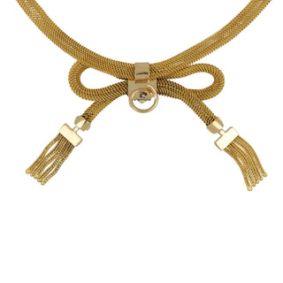 Victorian 18K Gold Woven Bow and Tassel Necklace