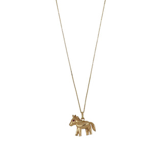 Vincent Peach 14K Gold Small Horse Pendant Necklace with Ruby Eyes