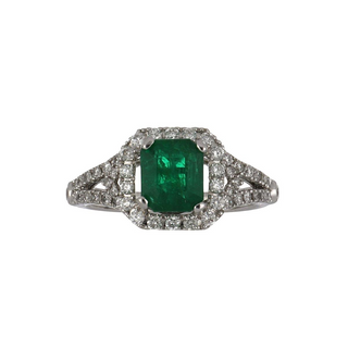 Vintage/Estate White 14K Gold Emerald Cluster/Halo Ring with Diamonds