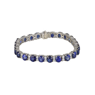 Vintage/Estate 18K White Gold Sapphires Line Bracelet with Diamonds