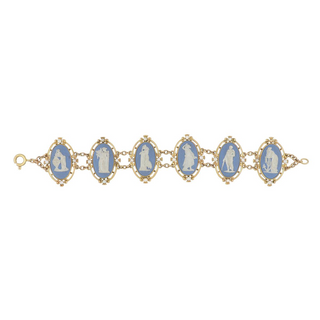 14K Gold Agates Link Bracelet with Pearls