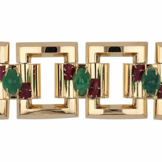 Vintage/Estate 14K Gold Emeralds Link Bracelet with Rubies