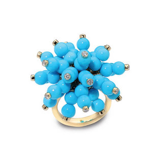 Aletto Brothers 18K Gold Turquoise Bead Pom Pom Ring with Diamonds