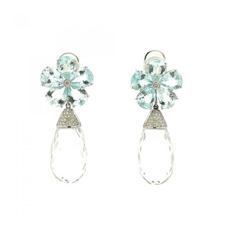 Tenenbaum Collection 18K White Gold Diamonds Drop Earrings with Aquas