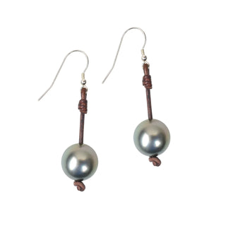 Vincent Peach Sterling Silver Tahitian Pearl and Leather Drop Earrings