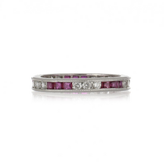 Vintage/Estate Platinum Diamonds Eternity Ring with Rubies