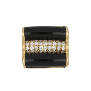 Vintage 1990s C. Schwartz 18K Gold Onyx Cocktail Ring with Diamonds