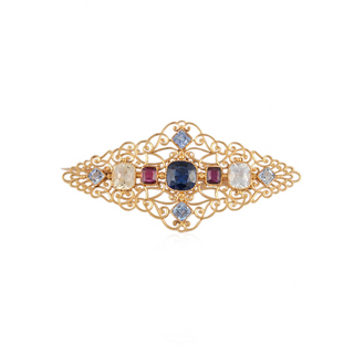 Carlo Giuliano 18K Gold Ruby Pin with Sapphires