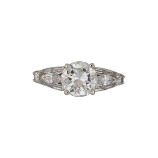 Retro GIA 1.51 Carat Old European-Cut Diamond Solitaire with Side Stones Engagement Ring