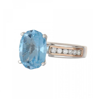 Vintage/Estate Two-Tone Gold & Platinum Blue Topaz Solitaire Ring with Side Stones with Diamonds