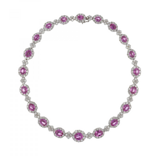 Gregg Ruth 18K White Gold Pink Sapphires Link Necklace with Diamonds