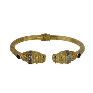 Vintage 1990s LaLaounis Two-Tone 18K Gold Gemset Lion Bangle Bracelet