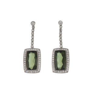 Vintage/Estate Platinum Tourmalines Drop Earrings with Diamonds