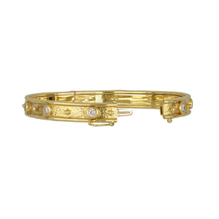 Mazza 14K Gold Hammered Diamond Bangle