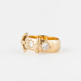 Edwardian 18K Gold Buckle Ring with Diamonds