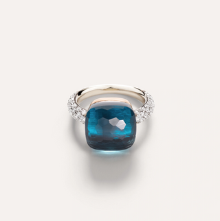 Pomellato Two-Tone 18K Gold London Blue Topaz Nudo Maxi Ring