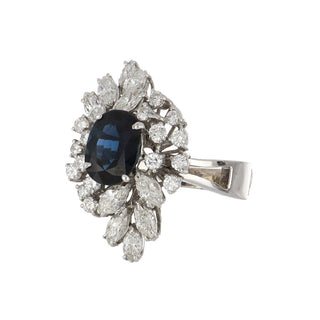 Vintage/Estate White 14K Gold Sapphire Cocktail Ring with Diamonds