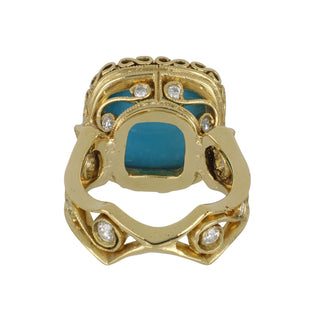 Estate 20K Gold Turquoise Cocktail Ring with Diamonds