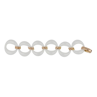 Signed 18K Rose Gold Stones Link Bracelet with Diamond